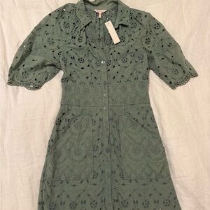 Rebecca Taylor Eyelet Button-Front Mini Dress - Olive Green size 2